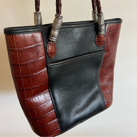 Brighton Leather Shoulder Bag Black & Brown Braided Straps - Picture 2 of 8